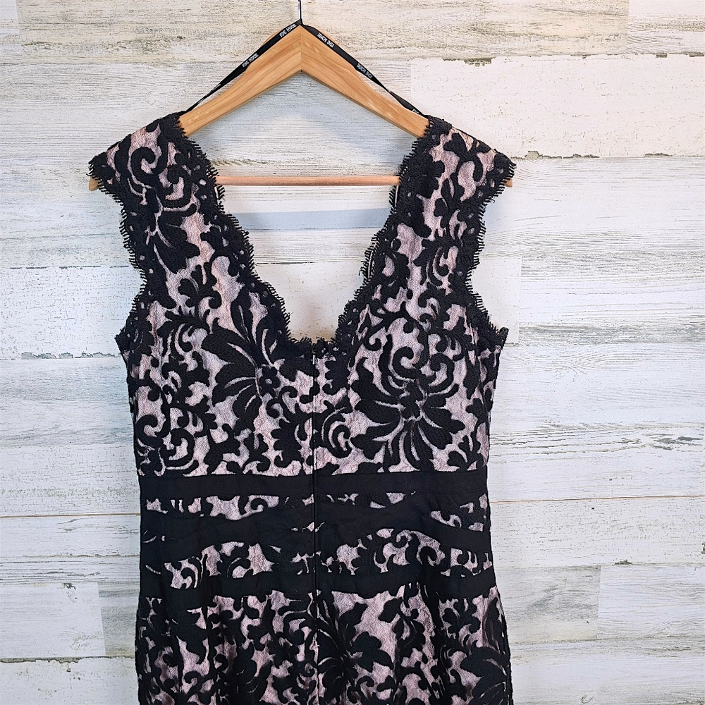 Tadashi Shoji Black Lace Overlay Cocktail Dress 16 Elegant Romantic Sheath - Picture 8 of 14